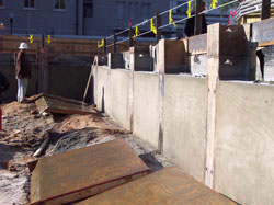 Build from the top down, the 80-foot-deep hospital excavation was waterproofed with crystalline admixture.