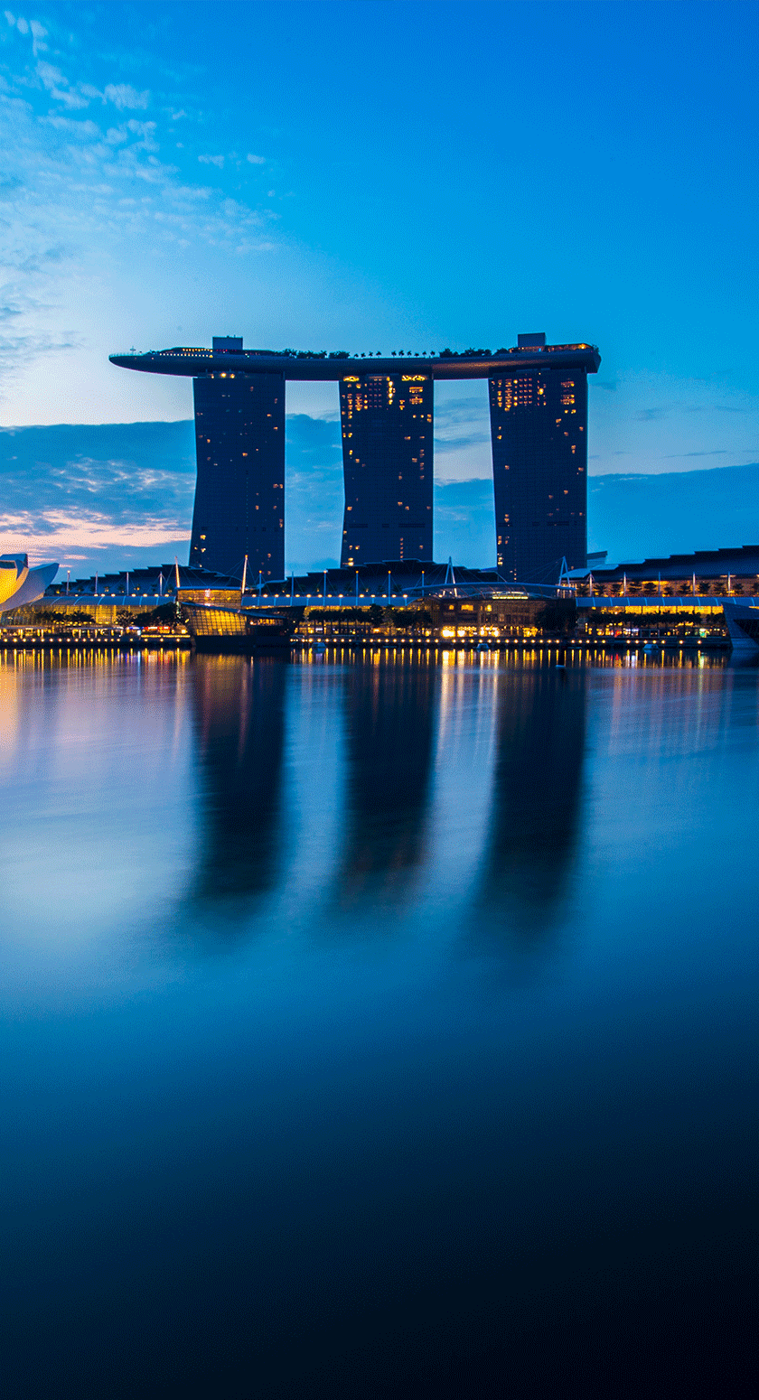 View of Marina Bay Sands in Singapore, highlighting the iconic structure where Kryton’s waterproofing technology was used to protect below-grade concrete from water ingress.