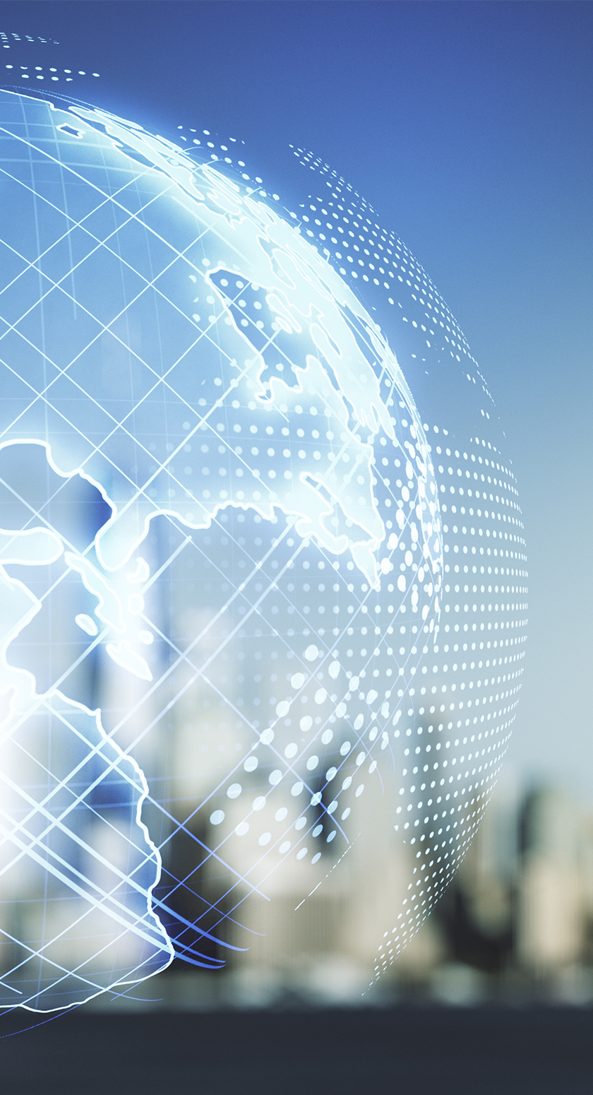 Icon or image representing global trust, featuring a world map or handshake symbol over concrete structures, emphasizing long-term durability and international use.